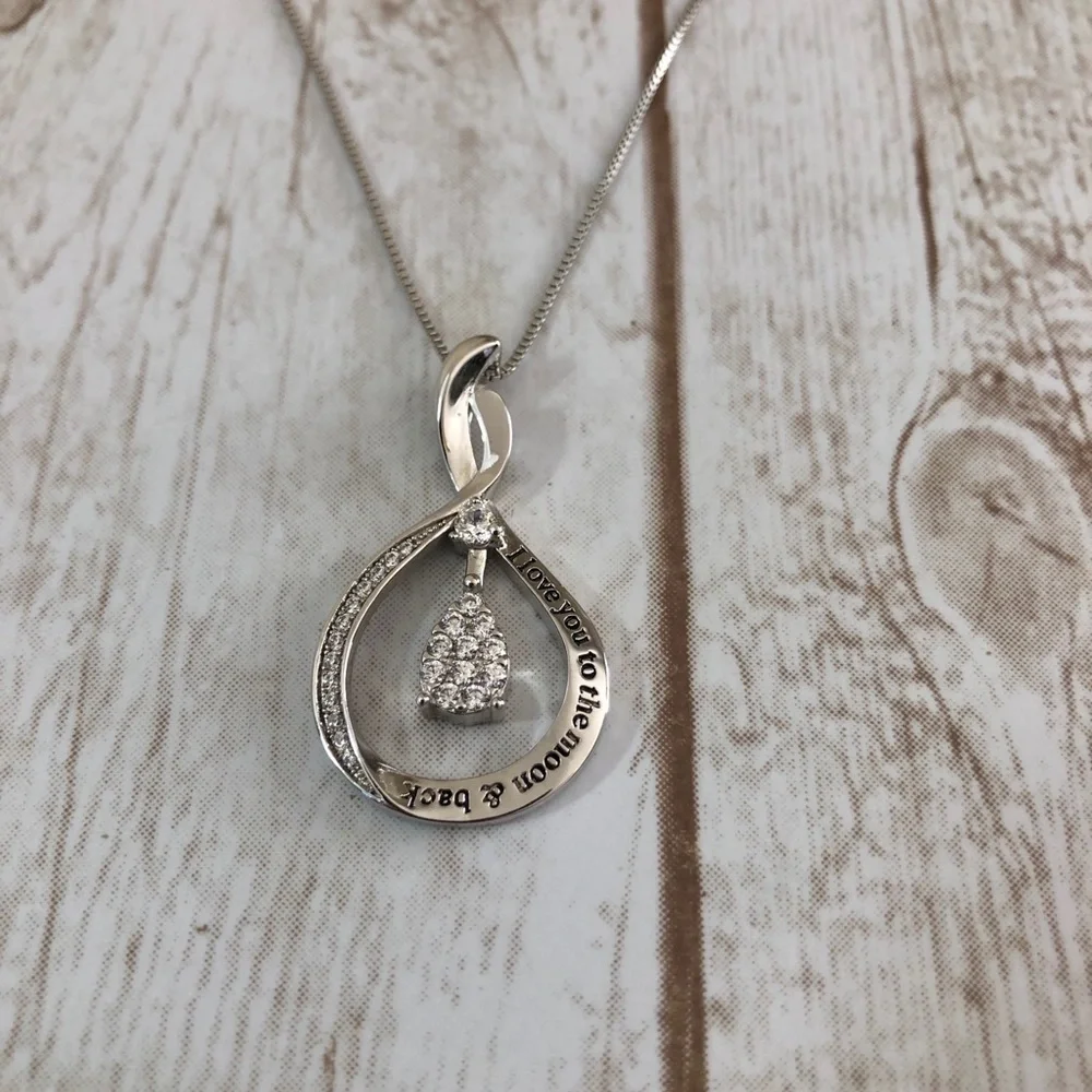 INFINITY LOVE Charm Cubic Zirconia Love You To The Moon Back Necklace
